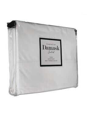 new SOLID WHITE Charter Club 550 Thread Count 100% Cotton Twin Sheet Set